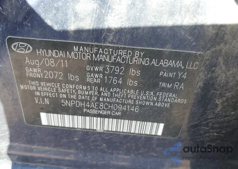 2012 Hyundai Elantra Limited from USA, damaged, VIN 5NPDH4AE8CH094146